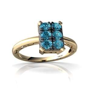  14K Yellow Gold Blue Diamond Milgrain Ring Size 6: Jewelry