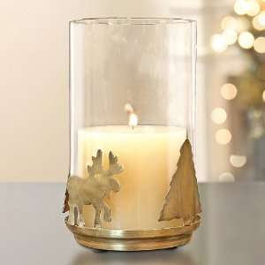   Moose & Tree Pillar Candle Holder with Glass Hurri