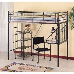 Black Metal Bunk Bed w/ Lamp Desk, Chair and Bookcase:  