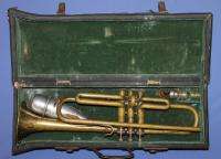 1920s Antique European Markis Brass Mother of Pearl Trumpet  