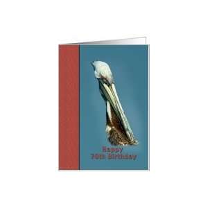 70th Birthday Card with Brown Pelican and Flowers Card 