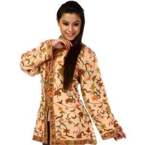 Chintz Rose Kashmiri Jacket with All Over Hand Ari Embroidery   Pure 
