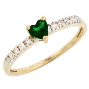  10k Gold May Birthstone Synthetic Emerald Heart Ring with 