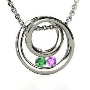 Inner Circle Pendant, Round Emerald 14K White Gold Necklace with 