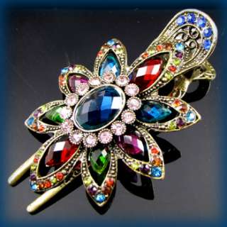FREE SHIPPING antiqued crystal rhinestone flower hair clamp clip 