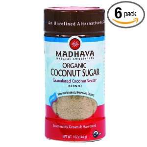 Madhava Organic Blonde Coconut Sugar, 5 Ounce (Pack of 6)  