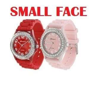 Geneva TWO Red & Light Pink SMALL FACE Platinum Silicone Rubber Jelly 