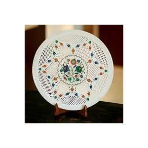  NOVICA Marble inlay plate, Floral Star