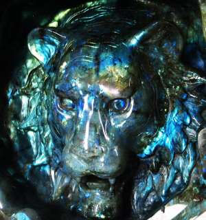   Sculpture Labradorite Carved Crystal Lion Head,Gemstone, amazing flash