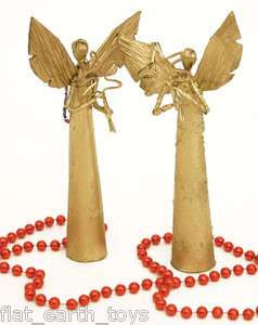   Two African Banana Fiber Angel Holiday Ornaments Hand Made In Kenya