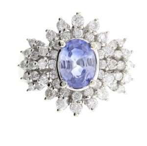 14K White Gold Ladies Natural Blue Sapphire 1.33ct Diamond 1.02 Carat 