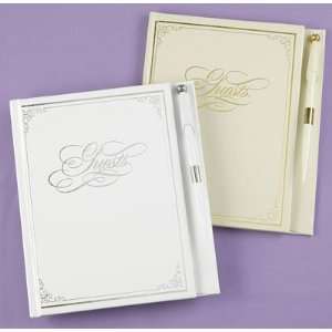  Large Flourish Ivory Guest Book and Pen 