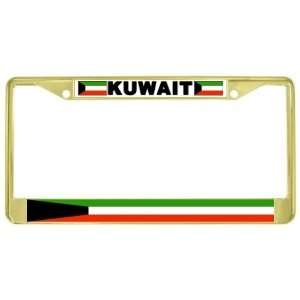 Kuwait Al Kuwayt Kuwaiti Flag Gold Tone Metal License Plate Frame 
