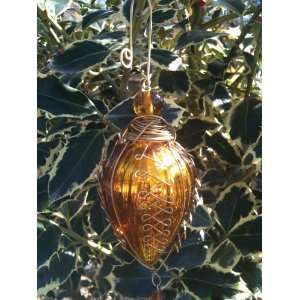 Gold Kugel Glass Christmas Ornament with Brass Trim (India):  