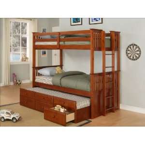  Twin Size Bunk Bed with Trundle in Burnished Pine: Home 