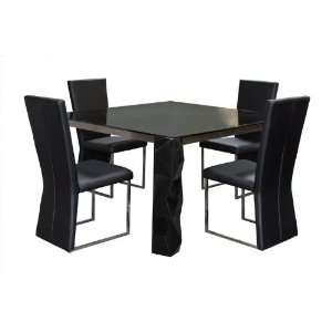   Black 5PC Glass Top Dining Table with Side Chairs: Home & Kitchen