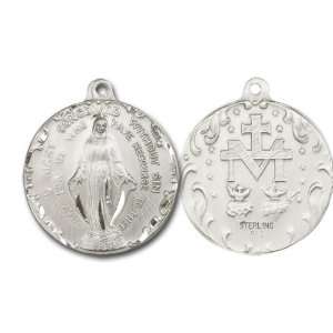 Immaculate Conception Medal, Sterling Silver Pendant with 24 