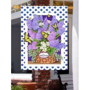  Welcome Basket Lilac Flowers White Lattice Large Flag 