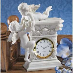 Baroque Twin Cherubs Bonded Marble Desktop Clock 