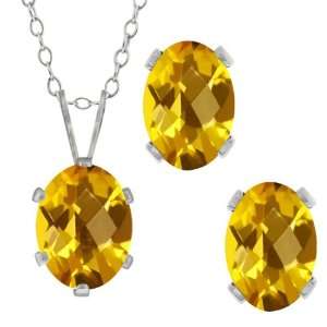   Yellow Citrine Sterling Silver Pendant Earrings Set Jewelry