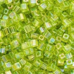 Miyuki 4mm Glass Cube Beads Transparent Lime Green AB #258 