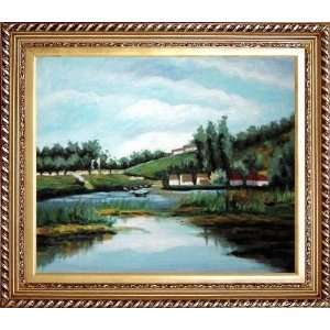 Impressionist Lakeside Landscape Oil Painting, with Exquisite Dark 