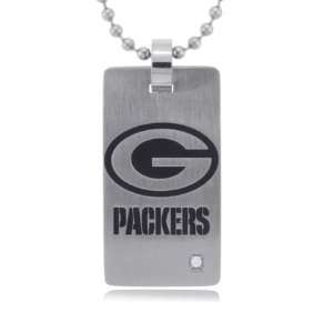 Green Bay Packers Necklace Cubic Zirconia Dog Tag   New 