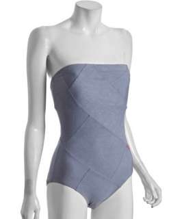 Marc by Marc Jacobs faded denim patchwork bandeau one piece swimsuit