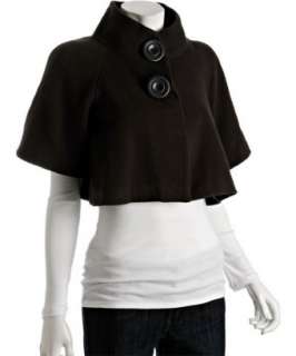 Shyla black wool button front capelet   