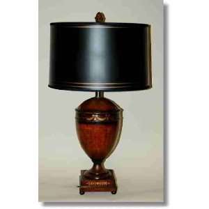  SR026   Burl Wood Urn Lamp with Black Shade