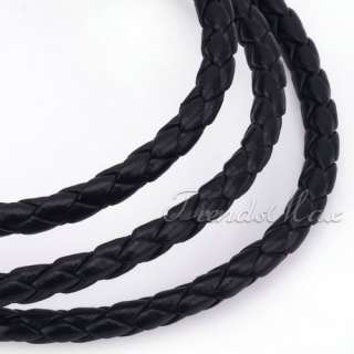 Black Rope Leather & Stainless Steel Necklace Chain Bracelet Fashion 