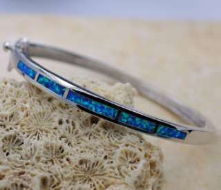 Woman Fashion Jewelry Blue Fire Opal Gemstone Silver Bangle Bracelet 