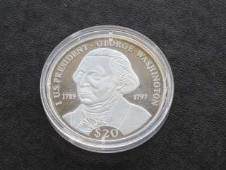 GEORGE WASHINGTON LIBERIA $20 SILVER COIN A7280  