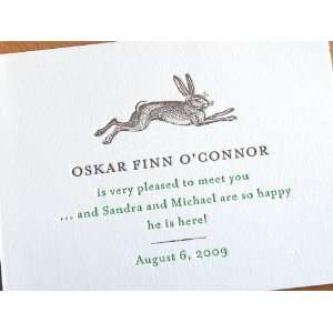 jumping rabbit custom letterpress birth announcement