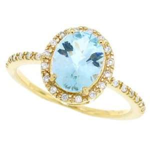  2.25Ct Oval Aquamarine and Diamond Ring in 10Kt Yellow 