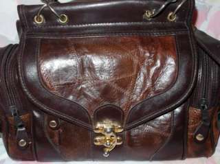 MC M C faux brown embossed leather satchel doctors look handbag bag 