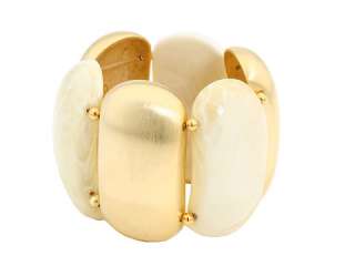 Kenneth Jay Lane Satin Gold/white Agate Stretch Bracelet    