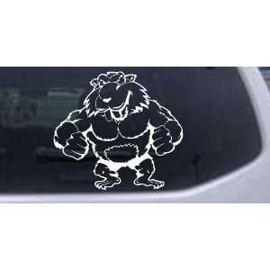 White 20in X 21.7in    Muscular Beaver Animals Car Window Wall Laptop 