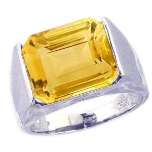  Silver Cocktail Ring with Large Octagon Genuine Gemstone Citrine 