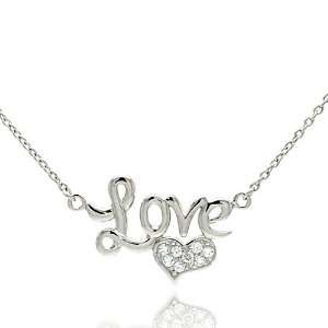    Womens Sterling Silver Love CZ Fashion Necklace: Jewelry