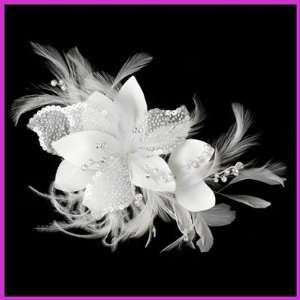  White Feather Fascinator with Sequence & Bugle Beads Arts 