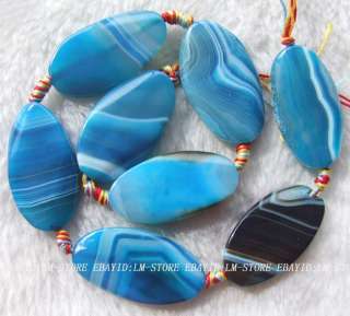 20x40mm Blue Veins Agate Oval Beads 15  