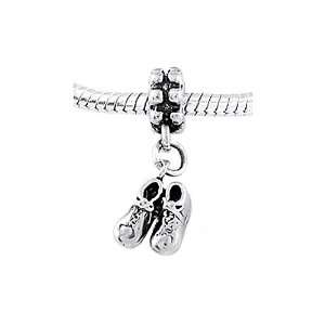    Sterling Silver Baby Shoes Booties Dangle Bead Charm: Jewelry