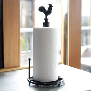  Rooster Finial Paper Towel Holder in Black with Brushed 