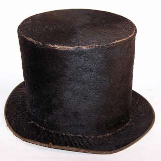   Victorian 1850s Tall Lincoln Black Beaver Fur Stovepipe Top Hat  