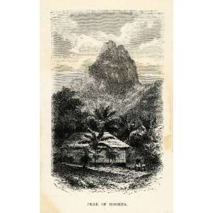  1879 Wood Engraving Peak Moorea Society Island Hut French 