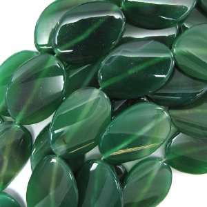    34mm green agate twist oval beads 15 strand