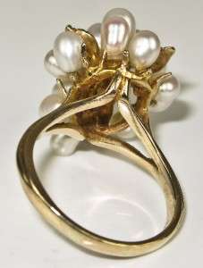 Antique 10k Gold Cluster (18) Pearl Cocktail Ring 7.3g  