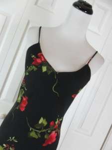 Cache Size 4 Long Black & Red Cocktail Dress Floral VNeck Sleeveless 