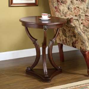Brown Cherry 3 Legged Accent Table with Lower Shelf 